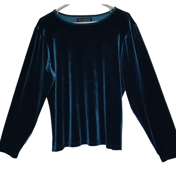 Dialogue Velvet Velour Top DEEP GREEN Luxury Holiday Party Stretchy Size 18W - Picture 9 of 10